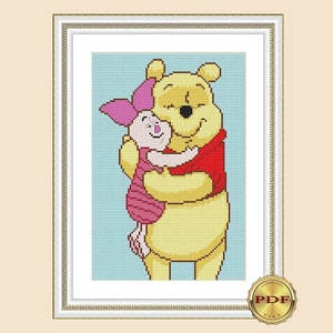 Piglet Bear Cartoon cross stitch pattern Small cross stitch for beginners DIY Easy counted cross stitch pattern PDF Hand embroidery xstitch