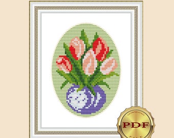 Tulip cross stitch pattern Easy flower cross stitch Small floral cross stitch pattern DIY Hand embroidery pattern PDF