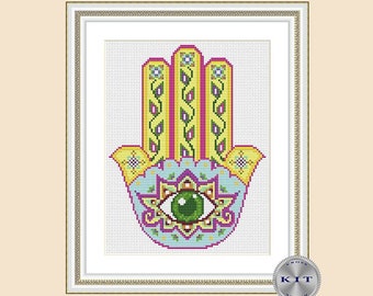 Hamsa hand Mandala cross stitch kit Easy counted cross stitch kit DIY Hand embroidery xstitch for beginner