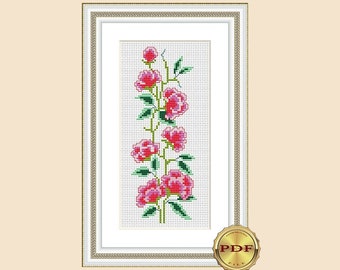 Small floral cross stitch pattern PDF Beginner cross stitch pattern Modern cross stitch Pink flower cross stitch Hand embroidery pattern