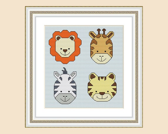 Baby Cross Stitch Baby SET OF 6 Nursery Decor Safari Animal Cross Stitch  Pattern Lion Animals Easy Cross Stitch PDF, Cross Sttich Pattern 