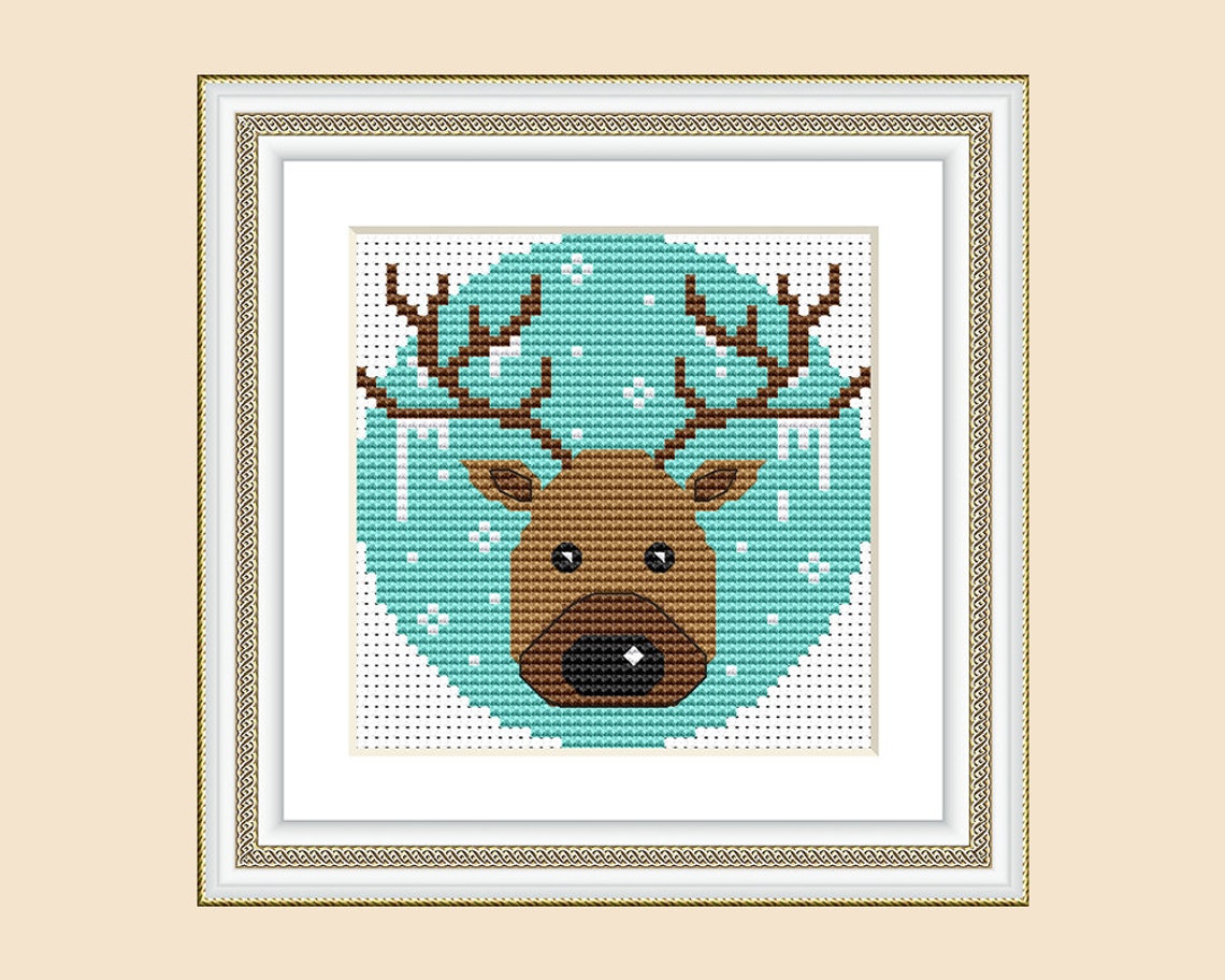 Christmas Deer Cross Stitch Pattern Small Cross Stitch for - Etsy