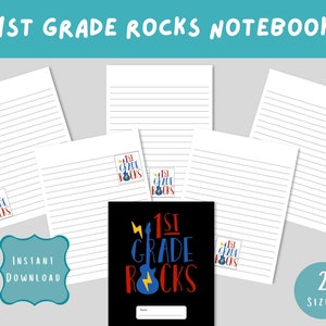 1st Grade Rocks Printable Notebook, Grade school notebook, Printable Stationary, Printable Notebook, Digital PDF Download