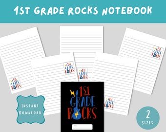 1st Grade Rocks Printable Notebook, Colorful Cover (Digital PDF Download)