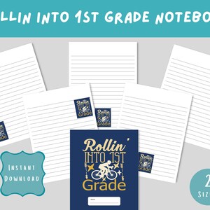 Rollin&#39; Into 1st Grade Printable Notebook, Grade school notebook, Printable Stationary, Printable Notebook, Digital PDF Download