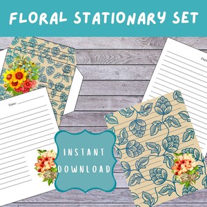 Bloemen briefpapier Bewerkbare Enveloppen & Notities, Instant Download, Digitale PDF Download
