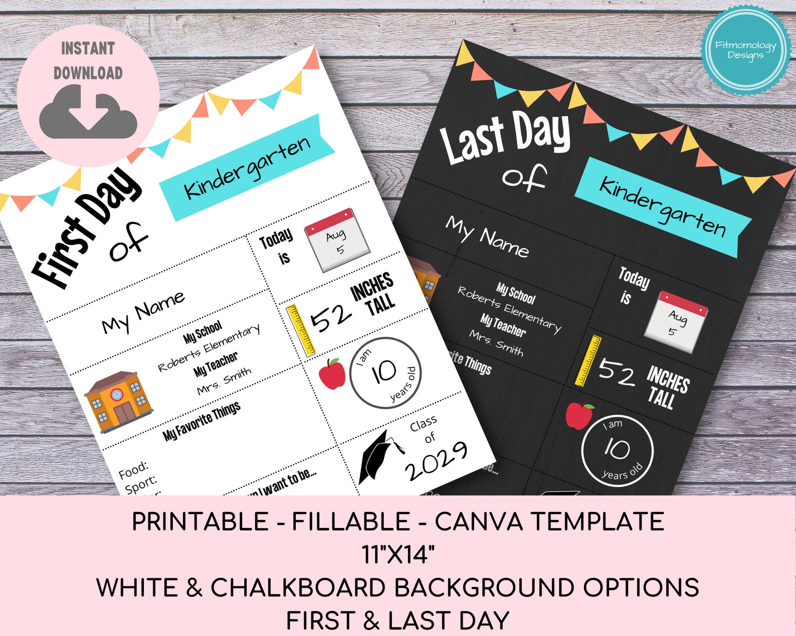 Printable and Fillable First and Last Day of School Signs, Instant ...