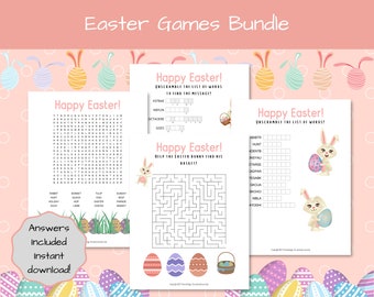 Easter Games Bundle, Printable Easter Games, Kids Easter Activity Pack, Digital PDF Download