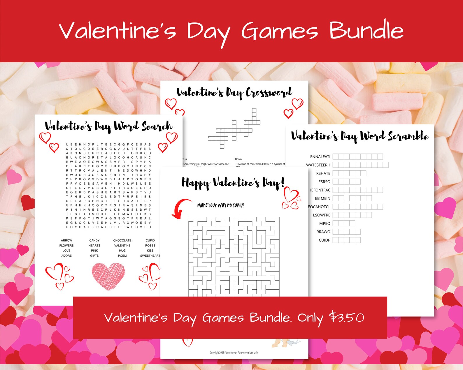 Valentine's Day Games Bundle, Kids Activity Pack (digital PDF Download ...