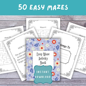 50 Easy Mazes, Kids Activity Book, Maze Activity Book, Digital PDF Download, US Letter