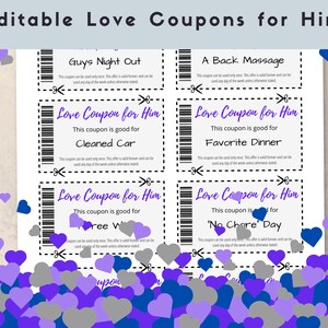 Editable Love Coupons for Him, Valentines Day Coupons for Him, Printable Gift, Love Coupons for Him PDF