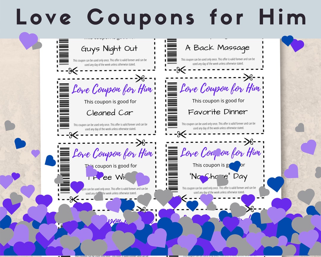 Love Coupons for Him, Valentines Day Coupons for Him, Printable Gift ...