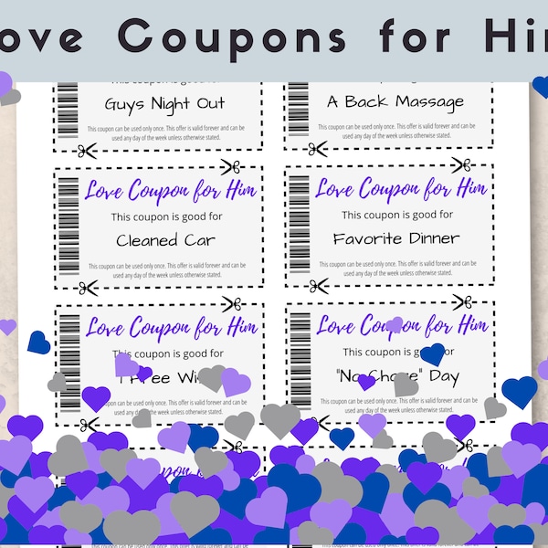 Love Coupons for Him, Valentines Day Coupons for Him, Printable Gift ...
