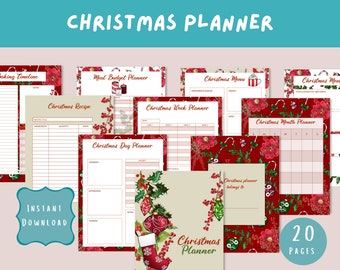 Weihnachtsplaner Printable, Urlaub Menü, Budget (Digitaler PDF Download)