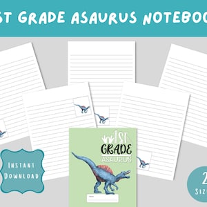 1st Grade asaurus Printable Notebook, Grade school notebook, Printable Stationary, Printable Notebook, Digital PDF Download