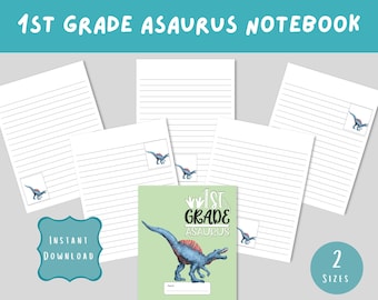 1st Grade Dinosaur Notebook Printable, A4 & 8.5x11 (Digital PDF Download)