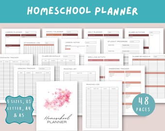 Homeschool Planner Printable, Lesson Plans, Grades Tracker (Digital PDF)