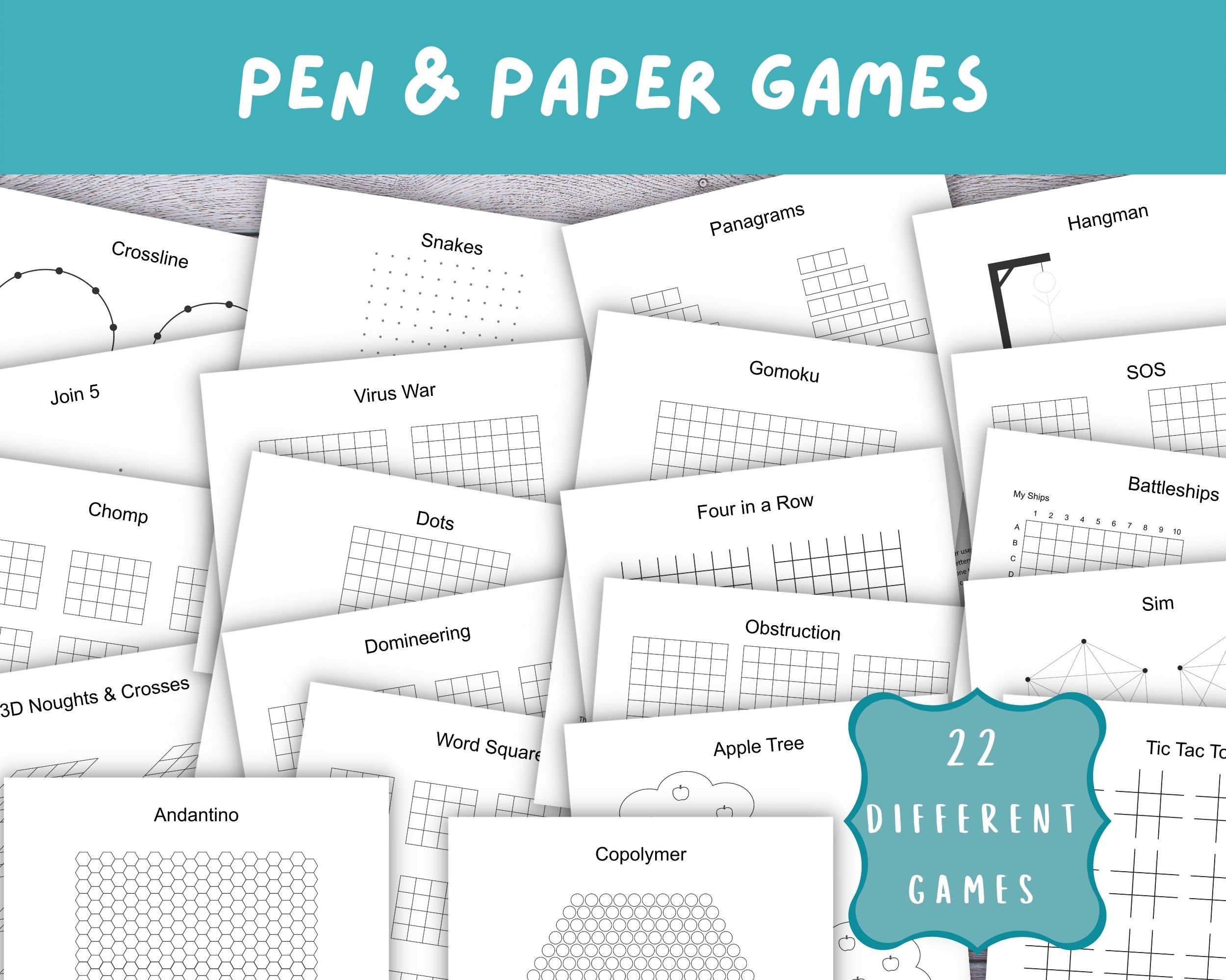 Printable Pen & Paper Games 22 Classic Games Fun 