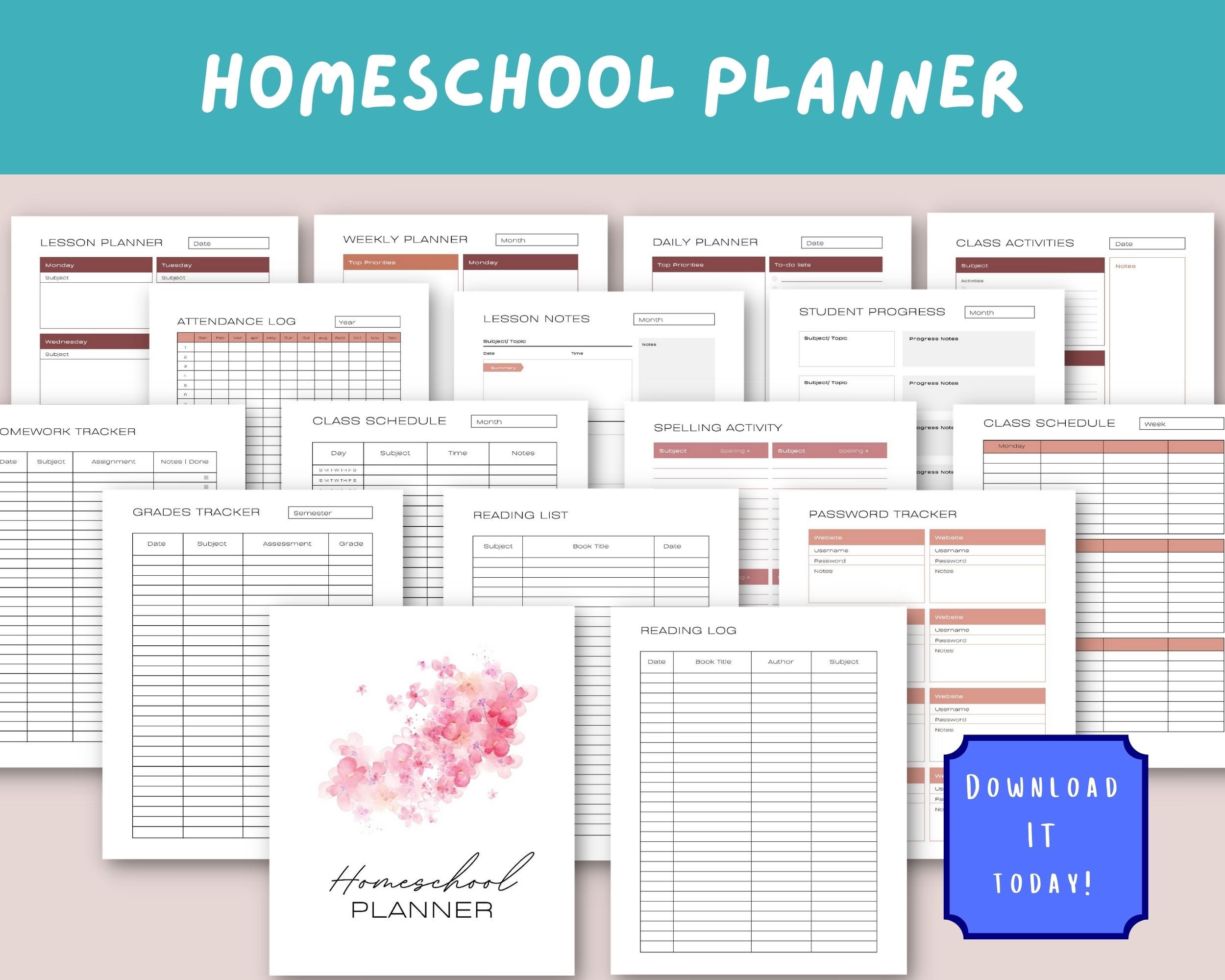 Homeschool Printable Planner, Teacher Planner, Lesson Planner Digital ...