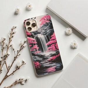 Waterfall iPhone Case: Pink Cherry Blossom Silicone Phone Cover