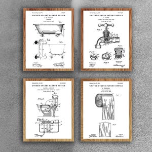 Toilet Inventions Blueprint Poster Set of 4 Prints, Vintage Bathroom Wall Decor, WC Sign, Lavatory, Restroom Patent Art. P030