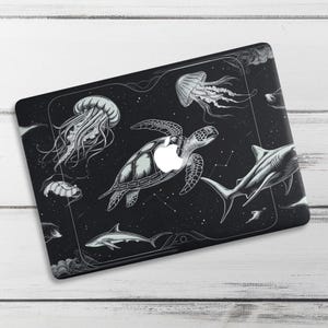 Marine Life Macbook Case: Cosmic Sea Turtle, Shark Design