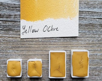 Yellow Ochre, Earth Tones Handmade Watercolor Paints made by Artist,Half Pan ,For Painting,Calligraphy,Lettering,Watercolor Supplies