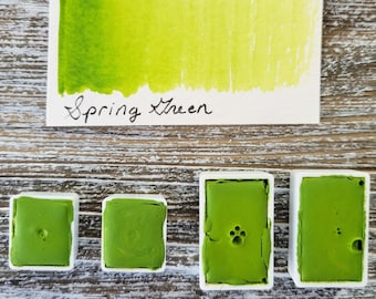 Spring Green Handmade Watercolor | Bright Green Color | Artist-Grade Paint | Hand-Poured Half Pan | Small Batch Made Sredna Art