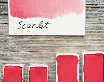 Scarlet Red Handmade Watercolor Paint – Artist-Grade, Rich Vibrant Red Pink – Full Pan, Professional Watercolor for Painting & Calligraphy
