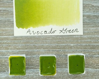 Avocado Green Handmade Watercolor Paint | Muted Yellow-Green | Artist-Grade | Hand-Poured | Small Batch Made By Sredna Art | Half Pan Size