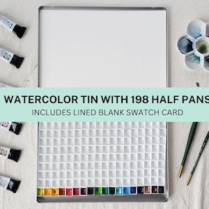 Mega Watercolor Tin WITH 198 Magnetized Plastic Half Pans - Watercolor Palette - Pan Watercolor Case - Metal Travel Watercolor Tin