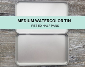 Medium Empty Watercolor Tin  - FITS 50 Half Pans - Watercolor Palette - Pan Watercolor Case - Metal Watercolor Tin - Travel Watercolor Tin