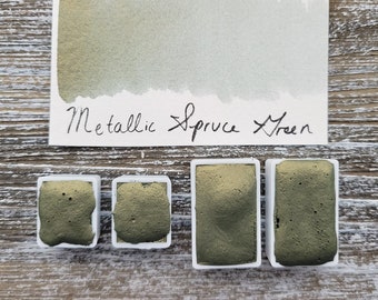 Metallic Spruce Green, Handmade Watercolor Paints made by Artist,Half Pan Full Pan,For Painting,Calligraphy,Lettering,Watercolor Supplies