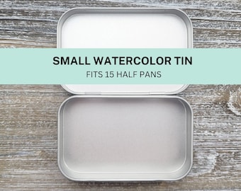 Small Empty Watercolor Tin  - FITS 15 Half Pans - Watercolor Palette - Pan Watercolor Case - Metal Watercolor Tin - Travel Watercolor Tin