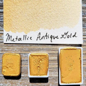 Metallic Antique Gold, Handmade Watercolor Paints made by Artist, Quarter Pan , For Painting, Calligraphy, Lettering, Watercolor Supplies