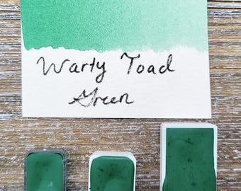 Warty Toad Green, Green Handmade Watercolor Paints made by Artist,Half Pan,For Painting,Calligraphy, and Lettering,Watercolor Supplies