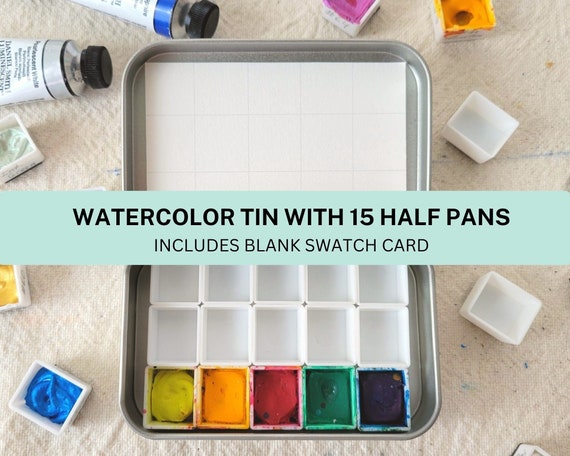 Small Empty Watercolor Tin WITH 15 Magnetized Plastic Half Pans Watercolor  Palette Pan Watercolor Case Travel Watercolor Tin 