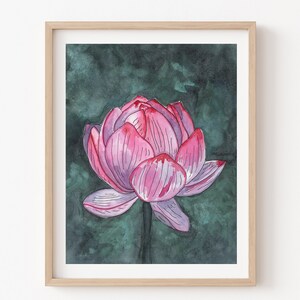 Original Watercolor Lotus Painting, Flower Wall Art, Unique Gift For A Friend, Bedroom Wall Decor, &quot;Shimmering Lotus&quot; by Sredna Kunowski