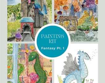 Fantasy Pt. 1 Watercolor Painting Kit, Beginner Painting All Inclusive Kit, Learn To Paint Watercolors, Paint & Sip Party, Relaxing Painting