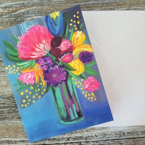 Pintura de flores en jarrón, Tarjeta de flores silvestres, Pintura de flores, Tarjeta con notas en blanco en el interior, Ramo de flores, Arte floral, Pintura floral, Arte caprichoso