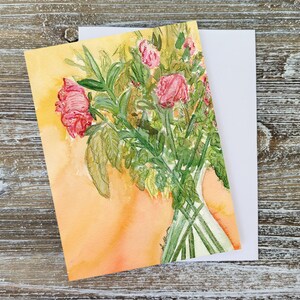 Flores em vaso pintura, flores selvagens cartão, flores pintura, cartão em branco dentro, buquê floral, arte floral, pintura floral, arte caprichosa