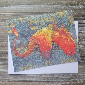 Carte de voeux dragon de feu, cartes aquarelles fantaisistes, taille intérieure vierge A2, art dragon orange et rouge de la peinture originale, « Phoenix Dragon »