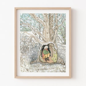 Winter Snow Painting, Watercolor Tree Painting, Fairytale Art, Fantasy Art, &quot;Beauty & The Beast - Hallowed Tree&quot; by Sredna Kunowski