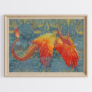 Dragon Painting, Dragon Art,Fantasy Art,Fantasy Painting,Watercolor Painting,5x7 Art Print, Phoenix Dragon Art Print, Red Dragon,Fire Dragon