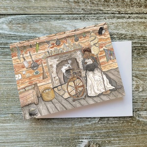 Carte de voeux fantastique, art de la broche à tricoter, carte vierge à l'intérieur, carte d'art de conte de fées, oeuvre d'art pour les amateurs de livres, « Rheaver's Cottage » par Sredna Kunowski
