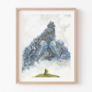 Original Dragon Painting, Dragon Art, Fantasy Art, Fantasy Painting, Original Watercolor Painting, Mountain Dragon Art,Butterfly Dragon,8x10