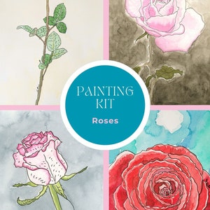Roses Watercolor Painting Kit, Beginner Painting All Inclusive Kit, Learn To Paint Watercolors, Paint & Sip Party, Relaxing Painting image 1