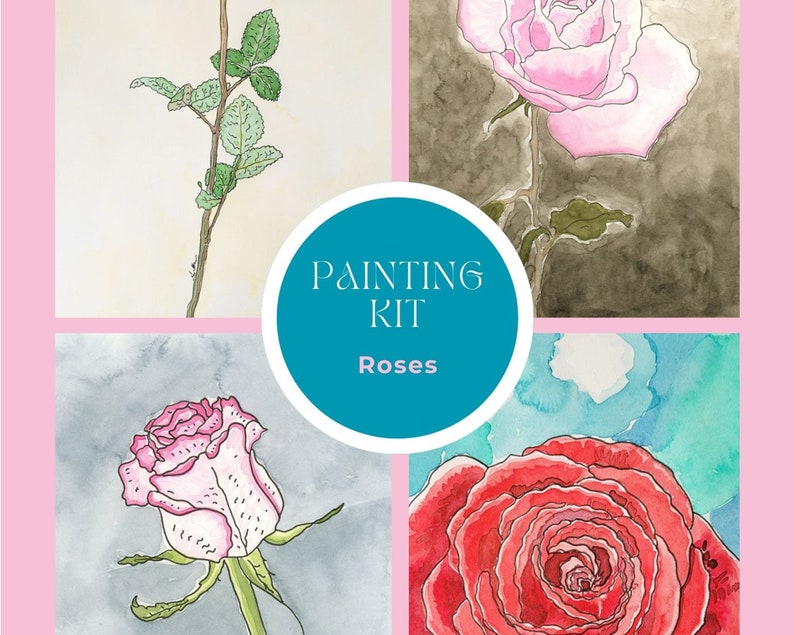 Roses Watercolor Painting Kit, Beginner Painting All Inclusive Kit, Learn To Paint Watercolors, Paint & Sip Party, Relaxing Painting image 1