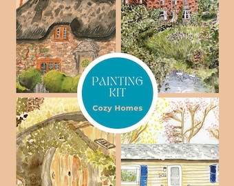 Cozy Homes Cottages Watercolor Painting Kit, Beginner Painting All Inclusive Kit, Learn To Paint Watercolors, Paint & Sip Party, Relaxing