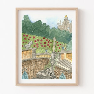 La bella e la bestia, opera d'arte, dipinto ad acquerello, stampa, la bella e la bestia con la rosa, decorazione per la casa, decorazione per la cameretta dei bambini, arte da favola, 8 x 10